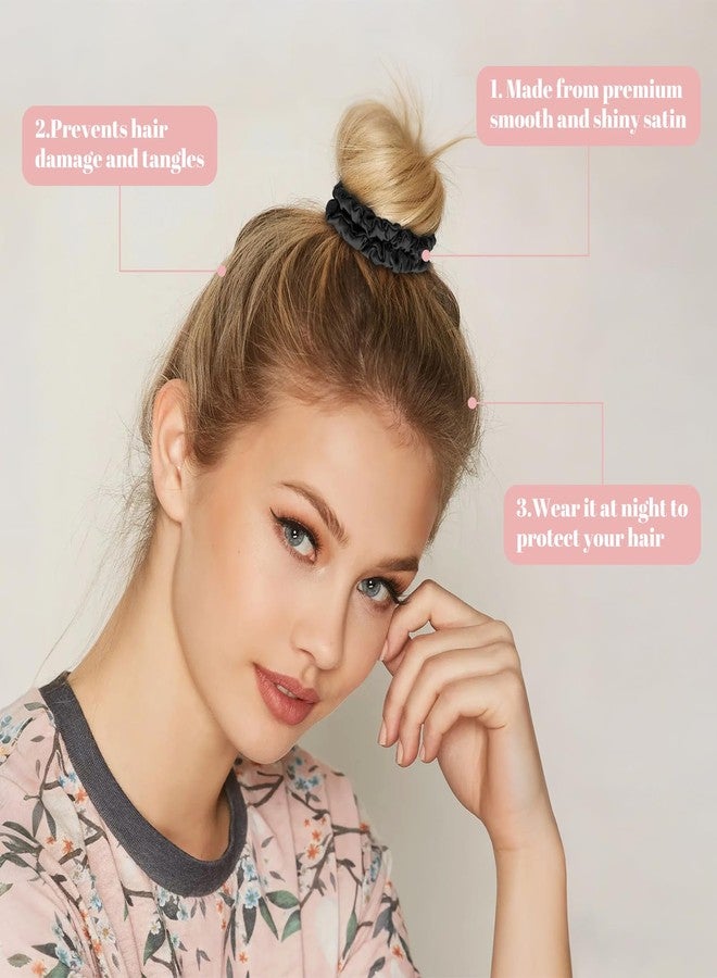 WantGor Scrunchies Hair Ties Silk Satin Scrunchy, WantGor Women 4PC Pure Mulberry Silk Skinny Elastic Scrunchies Hair Bands Bracelets Ponytail Holders Hair Accessories (Black*4) - Image 5